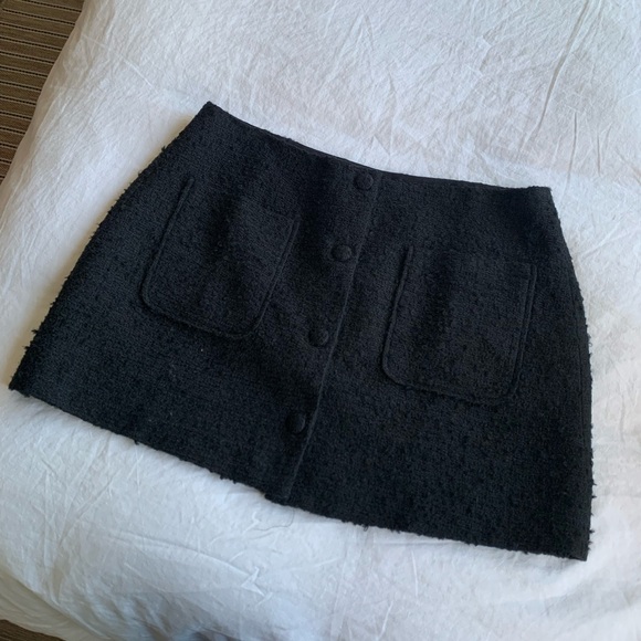 NWT Doen Elina Tweed Boucle Button Pocket High Waist A Line Mini Skirt Black - Picture 11 of 16